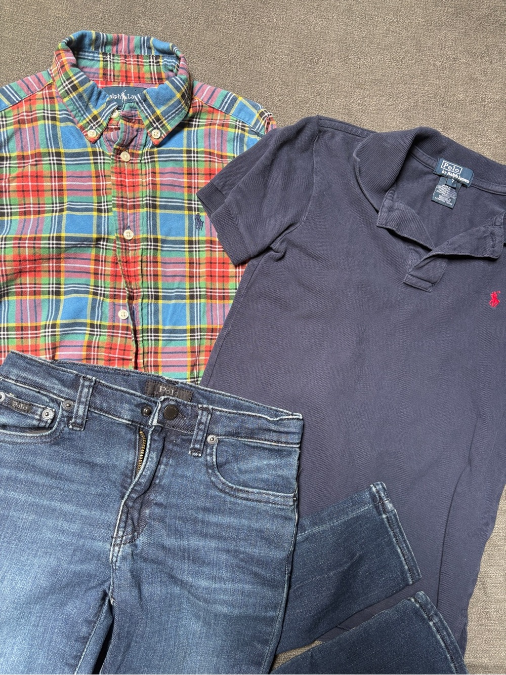 Ralph Lauren Boys Size 7 Outfit Bundle Plaid Shirt Polo & Varick Jeans